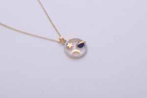 Colgante de Estrella, Luna y Planeta Chapado en Oro Blanco/Rosa de 14K con Diamante Cultivado en Laboratorio, Amuleto Circular, Joyería para Mujer - Product Image 2