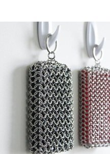 Cast Iron Skillet With Stainless Steel Chainmail Pot Holder Rectangle Shape Polished Finish Kitchen Accessory - Product Image 5