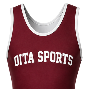 <b>Men</b> Burgundy White Sublimated <b>Wrestling</b> <b>Singlet</b> Polyester Athletic Sports Uniform Sleeveless Competition Training Match Wear - Product Image 4