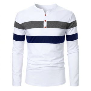Mens Fashion Striped Henley Shirts Long Sleeve Casual Slim Fit T Shirts Comfortable Color Block Cotton Pullover Tee Shirt - Product Image 1