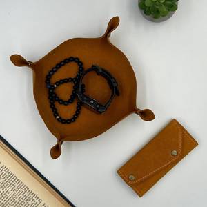 Plateau de rangement en cuir véritable personnalisé par le fabricant, avec logo en relief, boîte de rangement, organiseur de bureau en cuir, étui GLTY-0038 - Product Image 2