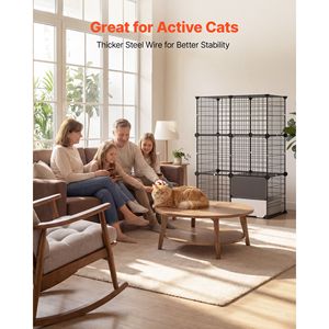 Grande cage pour chat à 3 niveaux, enclos de jeu 28"x17.91"x40.98", enclos intérieur DIY avec bac à litière, cage en fil métallique détachable - Product Image 4