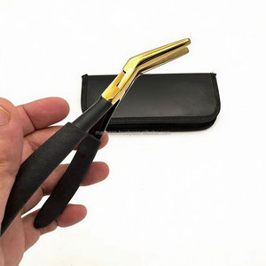 Flat Nose Hair <b>Extension</b> Pliers Custom Logo Black Gold Stainless Steel Micro-<b>beads</b> Pressing Curved Hair <b>Extension</b> Tools - Product Image 5