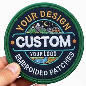 Écusson brodé personnalisé de luxe pour vêtements, badge en tissu tissé avec épingle de sûreté, design de logo circulaire - Product Image 1