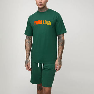 ชุดเสื้อยืดและกางเกงขาสั้นผู้ชาย สีเขียว ผ้าฝ้าย คอกลม สวมใส่สบายๆ ในฤดูร้อน พิมพ์ลายตัวอักษรโลโก้ด้านหน้า ผ้าถักระบายอากาศได้ดี - Product Image 4