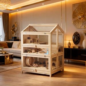Gabbia Moderna per Piccoli e Medi Animali Domestici, per l'Allevamento di Criceti, Uso Interno ed Esterno, in Acciaio Durevole, Vetro e Materiale PP, con Motivo Animale - Product Image 1