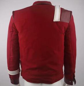 Men's <b>Red</b> Bomber <b>Jacket</b> Denim Windproof <b>Hooded</b> Zipper Closure Slim Casual Autumn Wear Regular Fit Solid Color - Product Image 3