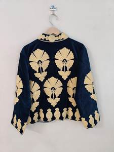 Velvet Hand Embroidered Suzani Quilted Jacket Breathable Cotton Bohemian Women's <b>Coat</b> - Product Image 6