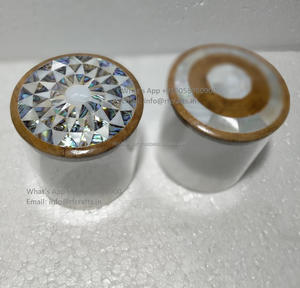 Cadeau Ramadan en forme de conteneur avec couvercle incrusté de nacre d'ormeau en bois acrylique de conception unique moderne pour le stockage de desserts décoratifs - Product Image 1