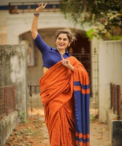 Sari Reversible de Algodón Azul y Naranja, Vestido Tradicional Indio Informal para Mujer, Largo hasta el Suelo, Corte Regular, para Todas las Temporadas - Product Image 2