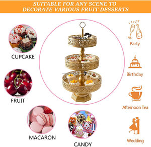 Plateaux de service à 3 niveaux avec poignées, supports à gâteaux dorés, support à cupcakes, plateau à étages, décoration, plateau de service pour desserts - Product Image 4