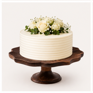 Handcrafted Scalloped Edge Wooden <b>Cake</b> <b>Stand</b> Elegant Dark Walnut Finish Pedestal For Wedding & Party Dessert Display Serving - Product Image 6