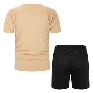 Conjunto de Dos Piezas para Hombre, Camiseta de Punto Sólido con Cuello en V y Pantalones Cortos con Cordón, Transpirable, Deportivo, Cómodo para Uso Diario de Verano - Product Image 2
