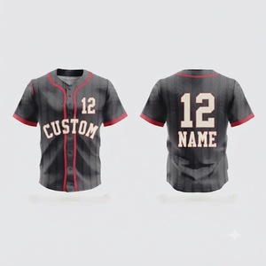 Maillot de baseball personnalisé rayé noir et rouge, 12 noms sublimés, respirant, manches courtes, unisexe, adulte, coupe régulière - Product Image 1
