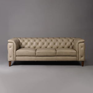 Sofá de Cuero con Base de Madera Estilo Chesterfield Clásico para Sala de Estar, Muebles Artesanales para Interiores, Oficina en Casa - Product Image 1