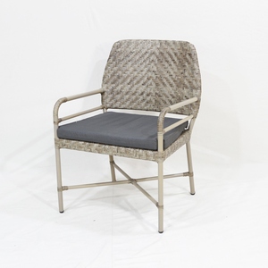 Contemporary Flat Rope <b>Garden</b> <b>Chair</b> With Gray Cushion Outdoor Furniture Tapered Leg Design Durable Flat Weave Backrest - Product Image 4