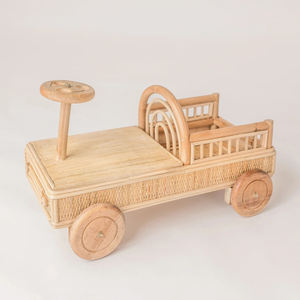 Trending Handmade Rattan Kid <b>Toy</b> Vintage Style Wicker Ride On <b>Car</b> <b>Model</b> Educational Play Wooden Wheels For Infants - Product Image 4