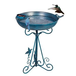 Nouveau produit : Bain d'oiseaux décoratif moderne en fer noir thermolaqué, personnalisable, sur piédestal métallique pour extérieur - Product Image 5