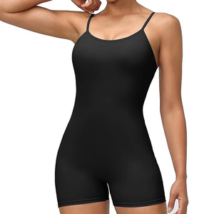 Essential Black Women Yoga Bodysuit Short Seamless Spaghetti <b>Strap</b> Tummy Control Gym Workout Romper - Product Image 1