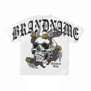 T-shirt noir oversize pour homme BRANDNAME, motif crâne et guitare, streetwear, col rond, manches courtes, jersey imprimé en coton - Product Image 6