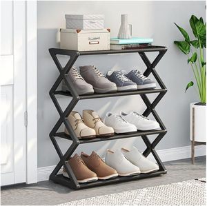 Étagère à chaussures autoportante à 4 niveaux, organisateur de rangement pour chaussures d'entrée avec tubes en acier et structure en X, étagère à chaussures pour couloir - Product Image 3