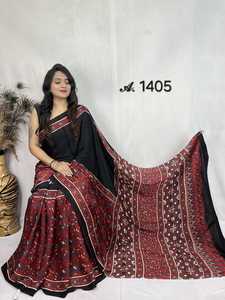 ผ้าไหมโมดอลอัจรัคแท้ พิมพ์ลายด้วยมือแบบดั้งเดิมของอินเดีย เนื้อผ้าหนัก พร้อมผ้าสำหรับตัดเสื้อคลุม - Product Image 4