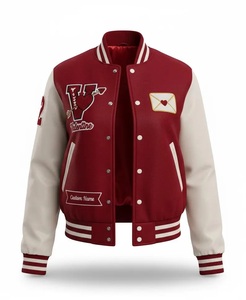 Veste Letterman personnalisée avec nom, manteau bomber rouge et blanc - Product Image 1