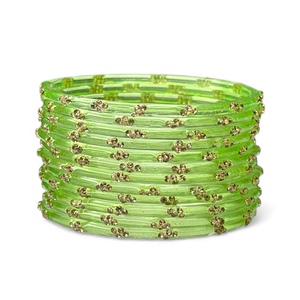 Kashmiri Highest Selling Emerald Cut Lime Green Raindrop Gold Glass Bangle Women's Wedding Festive Wear High Demand Ready Ship - Product Image 5