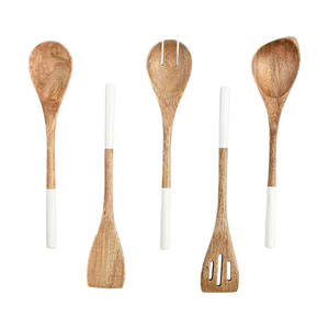 Ensemble d'ustensiles en bois pour la cuisine, outils de cuisson en bois anti-rayures, ustensiles de cuisine écologiques, spatule, cuillère, fourchette et pince en bois faits à la main - Product Image 6