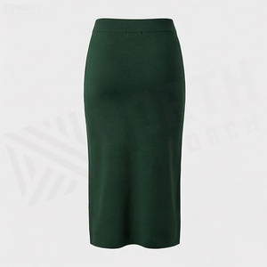 Women's Green Knitted Pencil <b>Skirt</b> <b>Elastic</b> Waist Knee-Length Solid Color Minimalist Style All Seasons Wear - Product Image 3