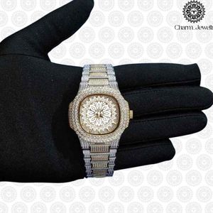 Montre de luxe pour homme Charm Jewells en acier inoxydable, cadran 40 mm, lunette sertie de diamants, mouvement mécanique analogique, résistance à l'eau 10 bars, bouton poussoir - Product Image 3