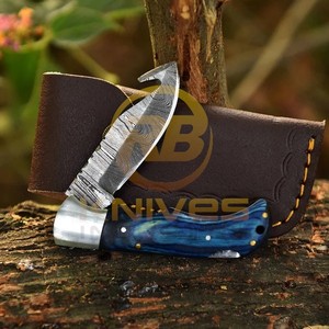 Cuchillo de Caza Plegable Premium OEM RB de Acero de Damasco con Mango de Palisandro, Empuñadura de Latón y Hoja de 7 Pulgadas para Camping - Product Image 4