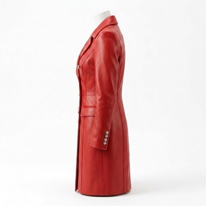 Manteau trench en cuir véritable de qualité supérieure pour femme, double boutonnage, ceinturé, long, classique, élégant, vêtement d'extérieur tendance, sur mesure - Product Image 2