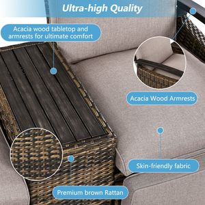 GO Patio Recliner Loveseat sedia schienale regolabile in vimini da esterno in legno di Acacia braccioli marrone incorporato tavolo di stoccaggio per - Product Image 6