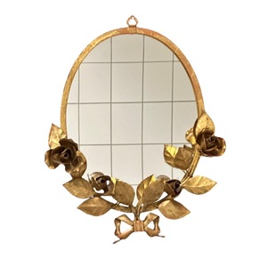 <b>Oval</b> Brass <b>Mirror</b> With Gold Rose Frame Handmade Wall Decor Traditional Style - Product Image 1