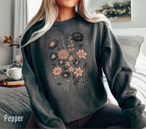 Sudadera con estampado floral para mujer, cuello redondo, manga larga, informal, mezcla de algodón, tops estampados, venta al por mayor, ropa personalizada - Product Image 5