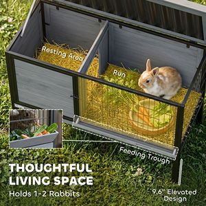 Casetta per Conigli da Esterno Rialzata in Legno con Vassoio Estraibile e Tetto Apribile in Plastica - Gabbia per Animali Domestici - Product Image 3