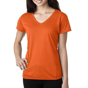 T-shirt pour femme à manches courtes, col en V, respirant, 100% coton, impression personnalisée, logo personnalisé, t-shirt uni - Product Image 3