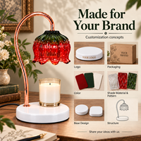 Diffuseur de cire sans flamme, motif floral rouge et vert, avec variateur d'intensité, emballage cadeau personnalisé