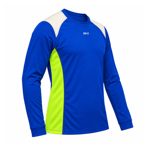 BFIT Unisex Long Sleeve Rash Guard Blue <b>Neon</b> Green Color Blocked Quick Dry Anti-UV Sport Shirt Adult Compression Fit Polyester - Product Image 3