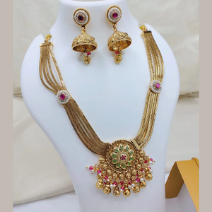 Ensemble de collier de créateur en pierre de Pota et perles JewelEMarket Premium, plaqué or, bijoux ethniques traditionnels pour mariée, pour femmes - Product Image 1