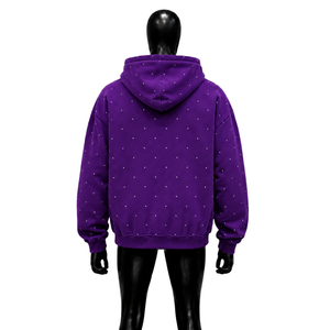 Sweat-shirt à capuche graphique en strass violets, motif abeille, coupe oversize, streetwear, en coton délavé, unisexe, style vintage urbain décontracté - Product Image 2