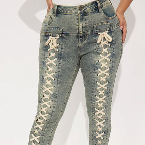 Pantalones Vaqueros de Mezclilla para Mujer, Estilo Moderno, Holgados y Ajustables, Color Negro, Cantidad Personalizada, Pantalones de Algodón - Product Image 5