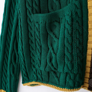 Cárdigan de punto verde Delta Sorority para hombre y mujer, suéter con logo bordado de letras griegas, punto trenzado, corte regular. - Product Image 4