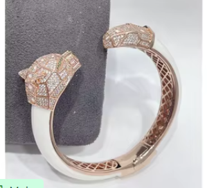 Bracelet jonc tendance en laiton or rose avec panthère, design zircon étincelant, pour femmes et jeunes filles, cadeau idéal pour mariage et soirée - Product Image 2