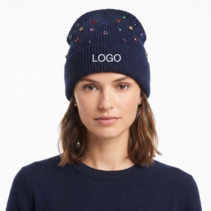 Bonnet d'hiver unisexe personnalisé avec logo brodé, orné de perles et de strass, bonnet tricoté chaud et doux pour femmes, idéal pour les températures froides - Product Image 5