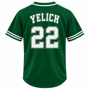 Maillot de baseball vert personnalisé à manches courtes avec boutons, pour équipe sportive, avec noms, numéros et bordure rayée - Product Image 2