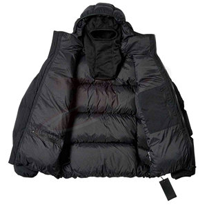 Chaqueta Acolchada con Capucha para Hombre, Negra, Abrigo de Invierno, Casual, Resistente al Viento, Cierre de Cremallera, Color Sólido, Corte Regular - Product Image 3