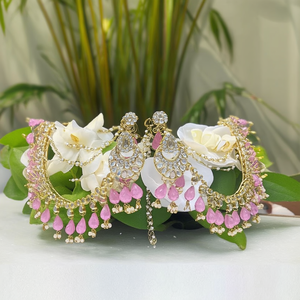Exquisite Austrian Stone & <b>Mirror</b> Jhumki Fashion Jewelry Set <b>with</b> Maangtikka-10575476LPI - Product Image 3