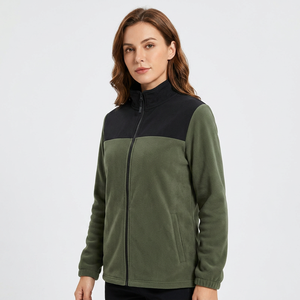 Chaqueta Unisex de Forro Polar Sólido con Cuello Alto y Cremallera, para Uso Formal en Invierno y Actividades al Aire Libre, Corte Regular, Verde y Negro en la Parte Delantera - Product Image 5